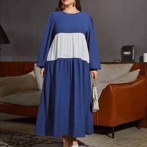 SHEIN Plus Lantern Sleeve 2 tone Smock Dress 2X
